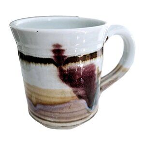 Handmade Pottery Mug Beige Brown Earth Tone Coffee Tea Signed Gayle